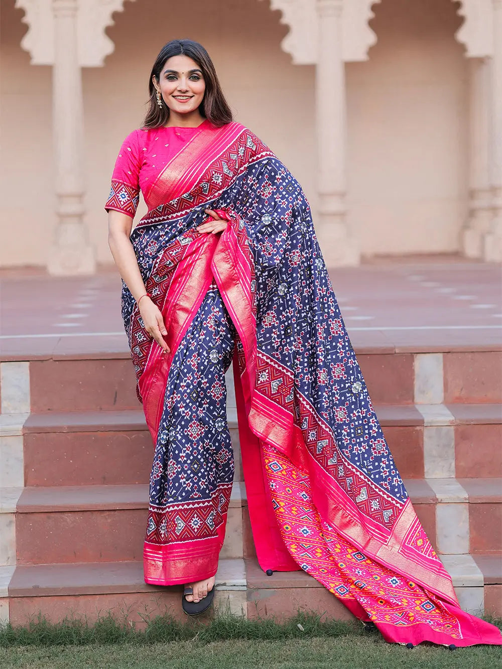 Navy Blue Color Patola with Foil Printed Dola Silk Saree - Colorful Saree