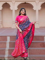 Navy Blue Color Patola with Foil Printed Dola Silk Saree - Colorful Saree