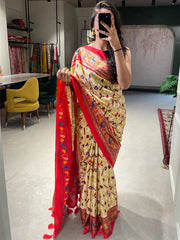 Off White Color  Patola Paithani Printed with Foil Work Dola Silk Saree - Colorful Saree