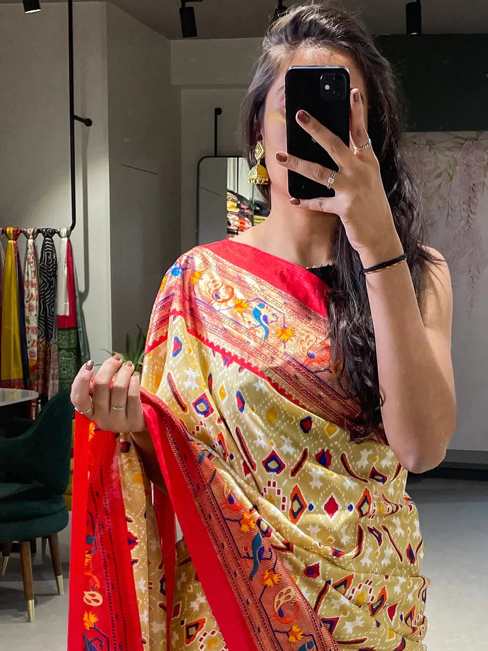 Off White Color  Patola Paithani Printed with Foil Work Dola Silk Saree - Colorful Saree