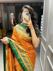 Orange Color Foil Printed And Stone Work Dola Silk Saree - Colorful Saree