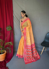 Orange Cotton Ikat Woven Saree - Colorful Saree