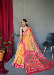 Orange Cotton Ikat Woven Saree - Colorful Saree