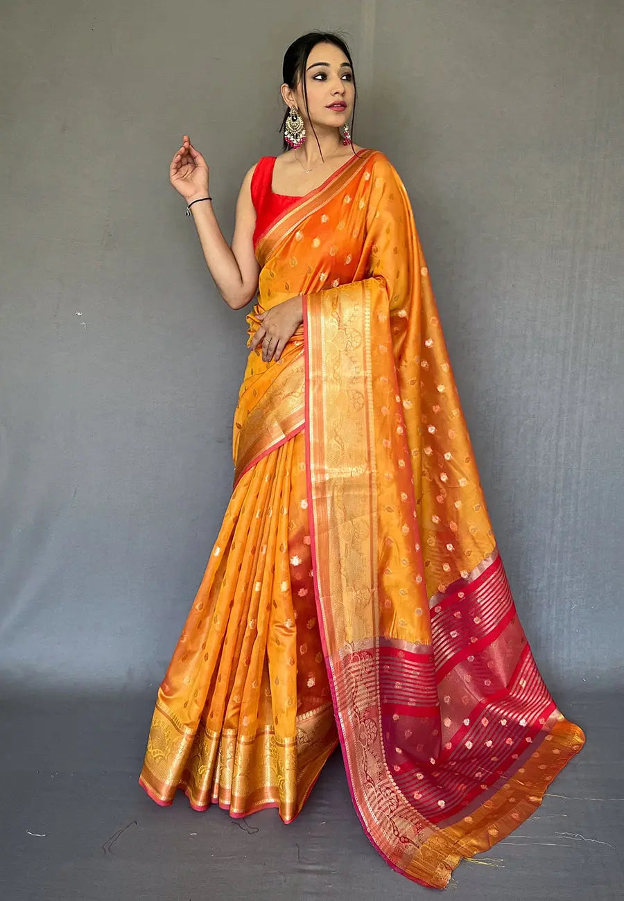 Orange Maitri Organza Contrast Zari Woven Saree - Colorful Saree