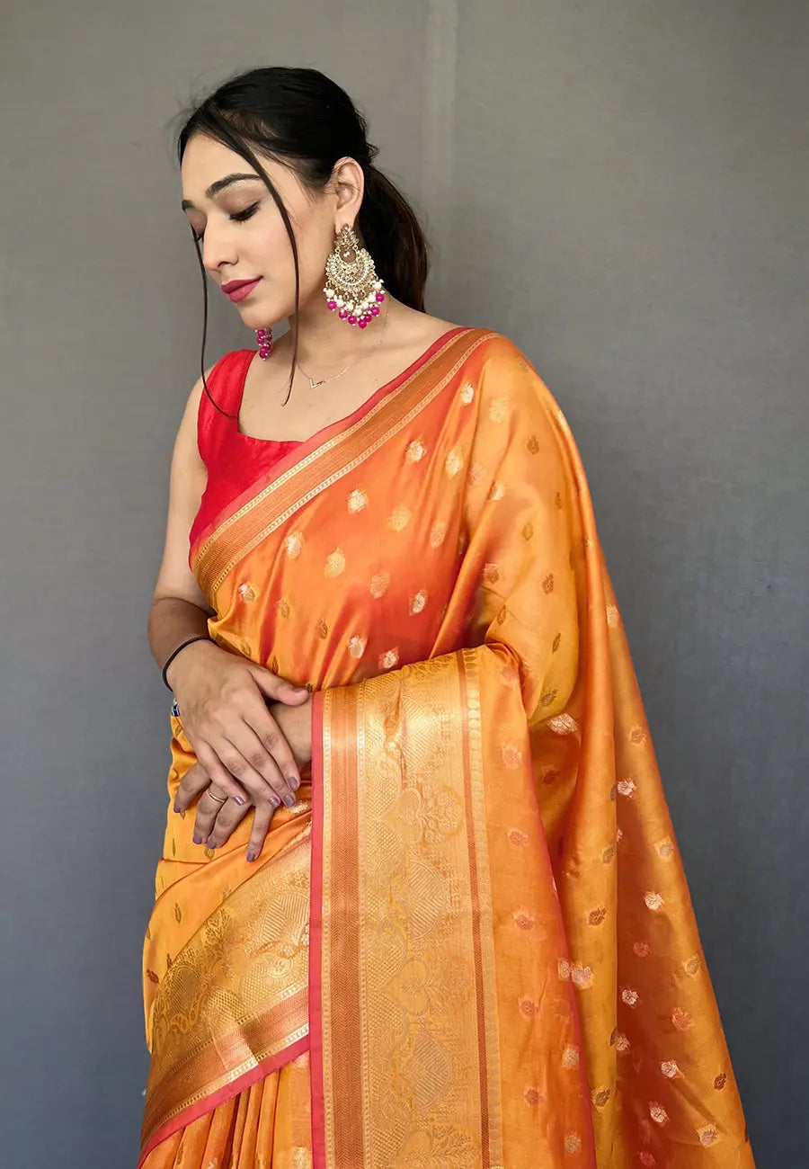 Orange Maitri Organza Contrast Zari Woven Saree - Colorful Saree