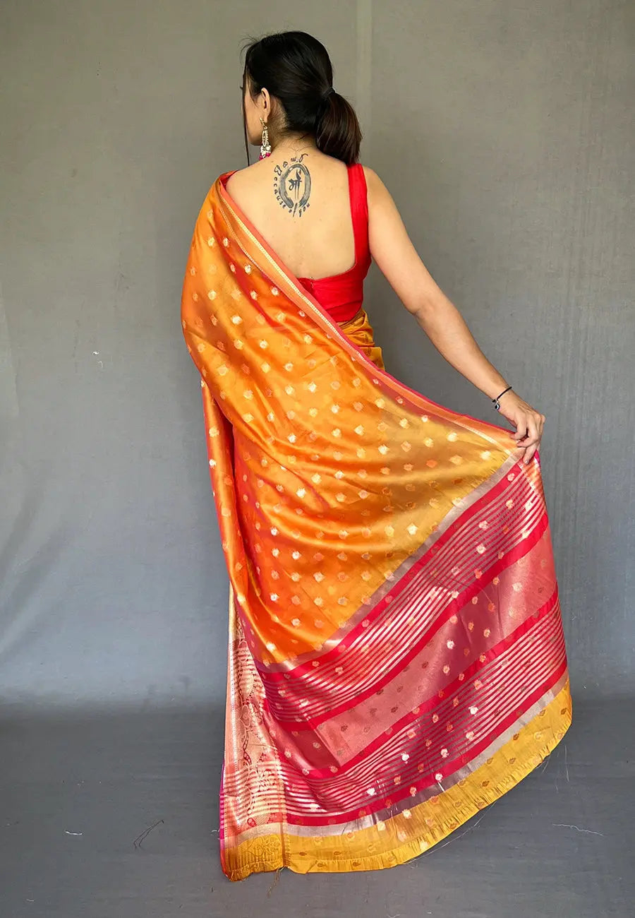 Orange Maitri Organza Contrast Zari Woven Saree - Colorful Saree