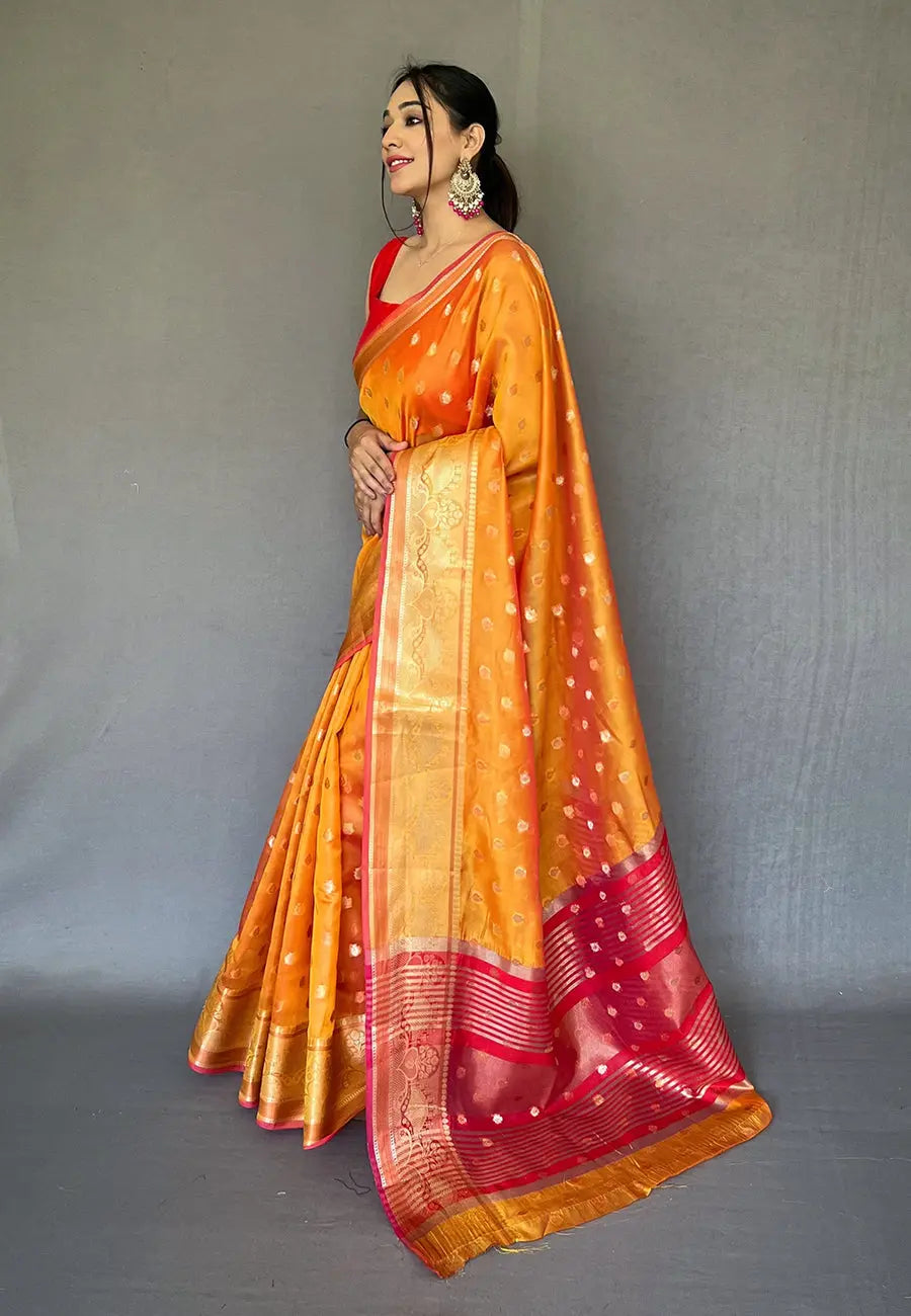 Orange Maitri Organza Contrast Zari Woven Saree - Colorful Saree