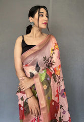 Oriental Pink Ruhi Tissue Silk Animal Printed Saree - Colorful Saree