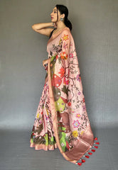 Oriental Pink Ruhi Tissue Silk Animal Printed Saree - Colorful Saree