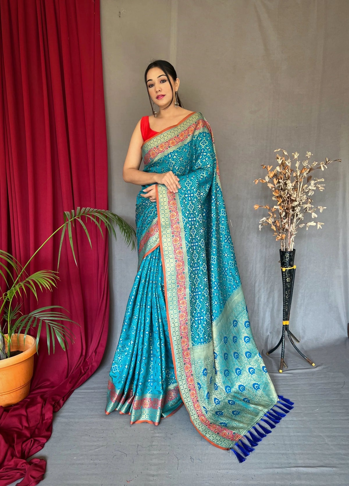 Pacific Blue Saree in Bandhej Patola Silk - Colorful Saree