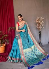 Pacific Blue Saree in Bandhej Patola Silk - Colorful Saree