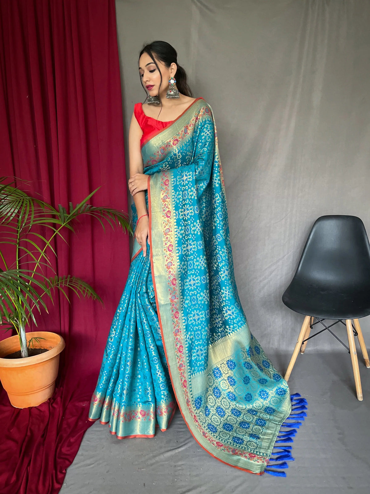 Pacific Blue in Bandhej Patola Silk - Colorful Saree