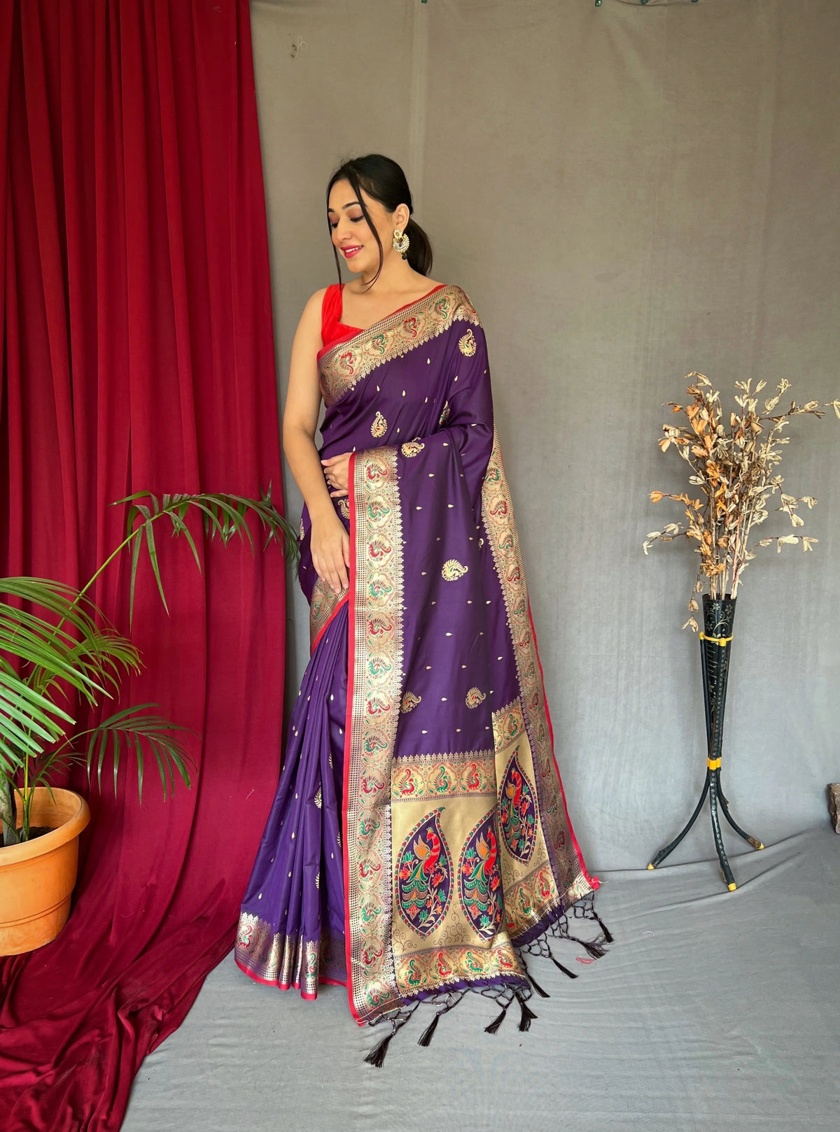 Paithani Silk Meenakari Peacock Zari Woven Saree Purple - Colorful Saree