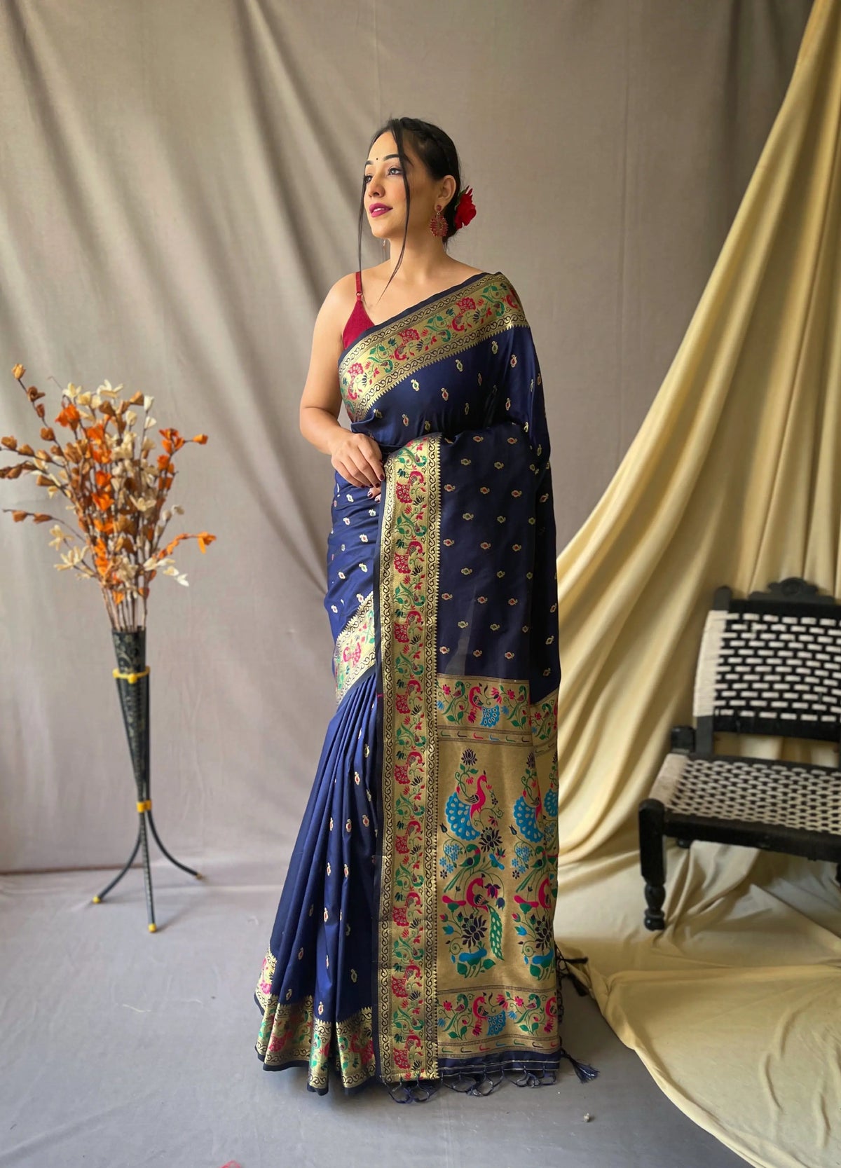 Paithani Silk Vol. 1 Woven Saree Navy Blue - Colorful Saree