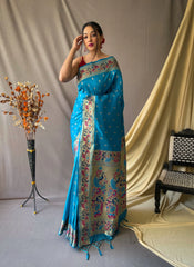 Paithani Silk Vol. 1 Woven Saree Pacific Blue - Colorful Saree