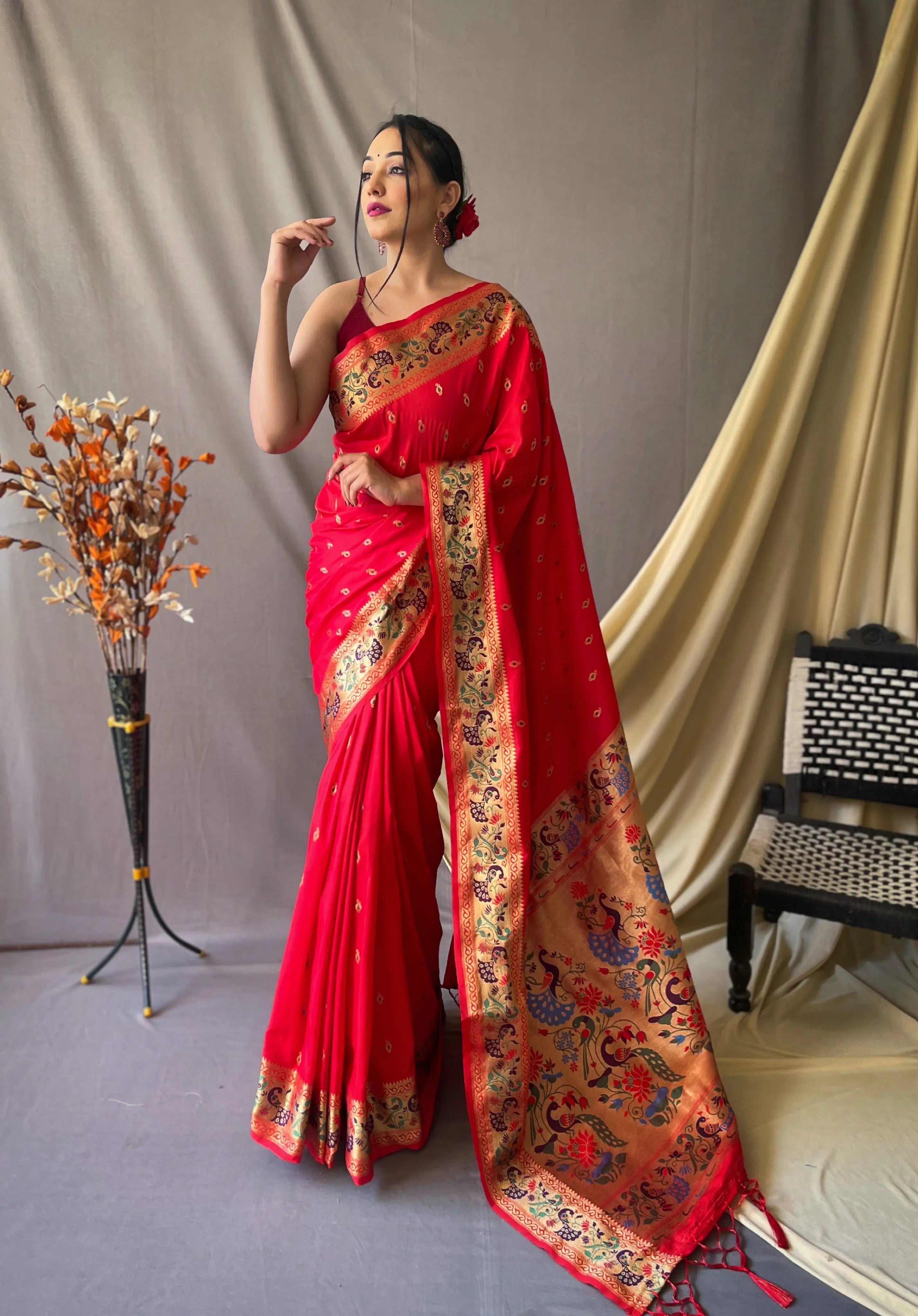 Paithani Silk Vol. 1 Woven Saree Red - Colorful Saree