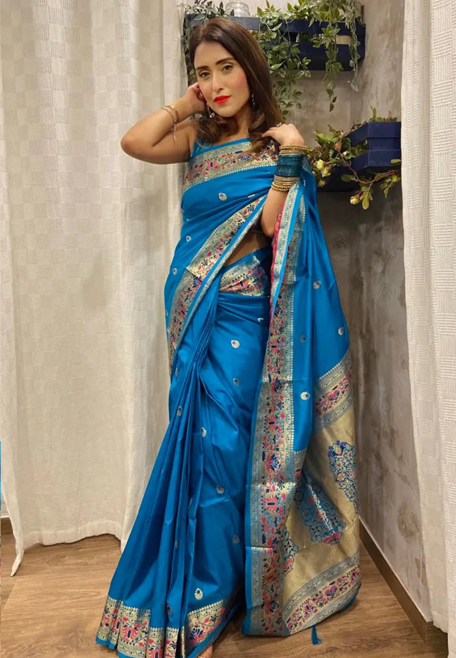 Paithani Silk Vol. 2 Woven Saree Celestial Blue - Colorful Saree