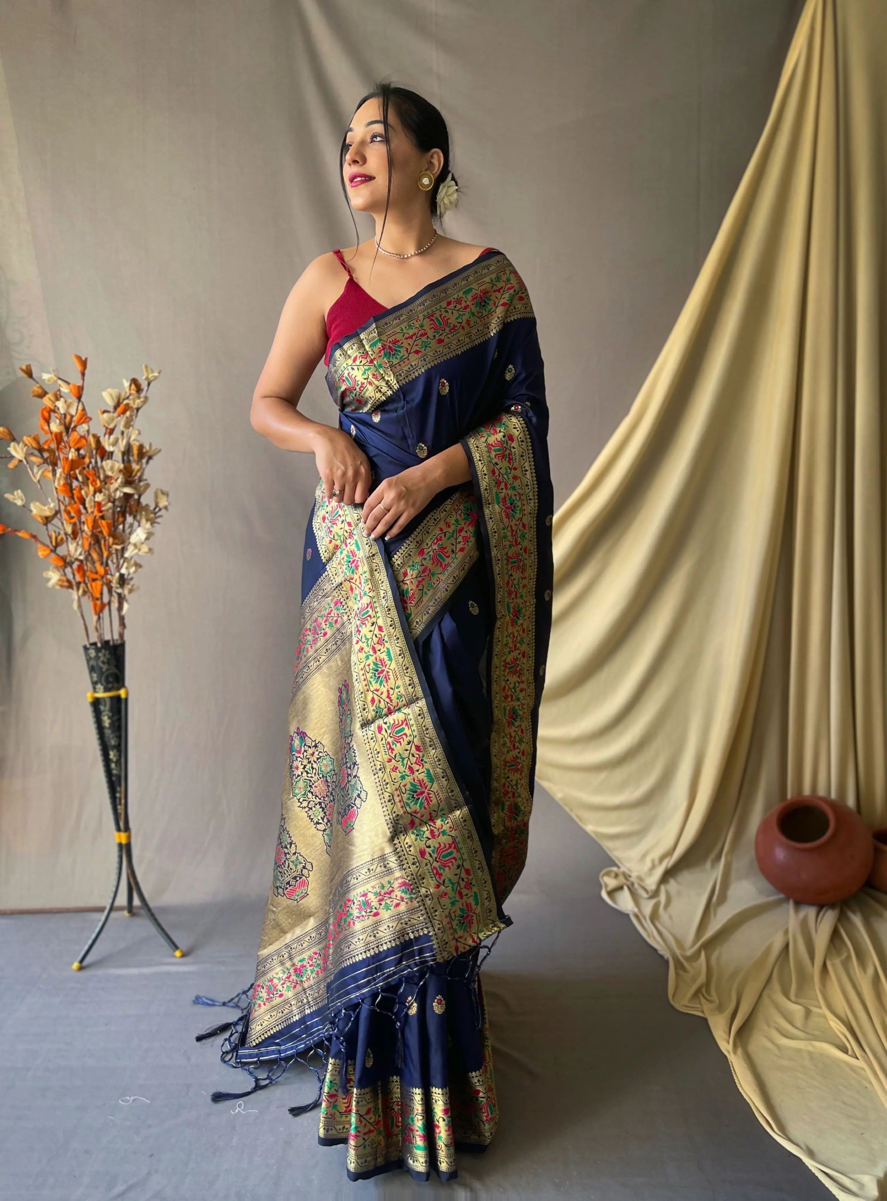 Paithani Silk Vol. 2 Woven Saree Navy Blue - Colorful Saree