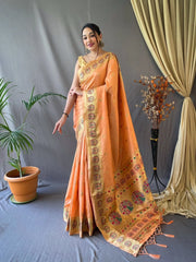 Paithani Silk Vol. 3 Woven Saree Pastel Peach - Colorful Saree