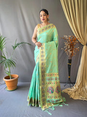 Paithani Silk Vol. 3 Woven Saree Pastel Sea Green - Colorful Saree