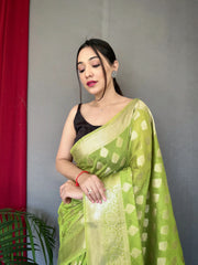 Parrot Green Man Mohini Cotton Muslin Woven Saree - Colorful Saree