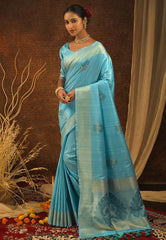 Pastel Blue Anandi Mulberry Silk Woven Saree - Colorful Saree