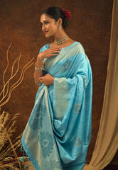Pastel Blue Anandi Mulberry Silk Woven Saree - Colorful Saree