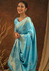 Pastel Blue Anandi Mulberry Silk Woven Saree - Colorful Saree