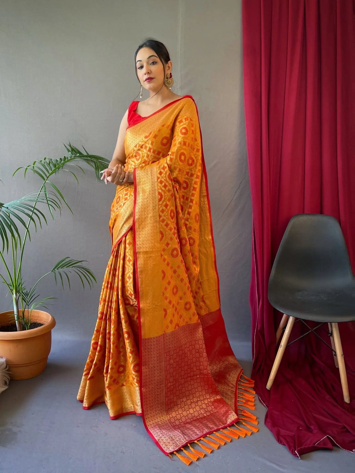 Patola Silk Woven Vol. 5 Contrast Orange with Red - Colorful Saree