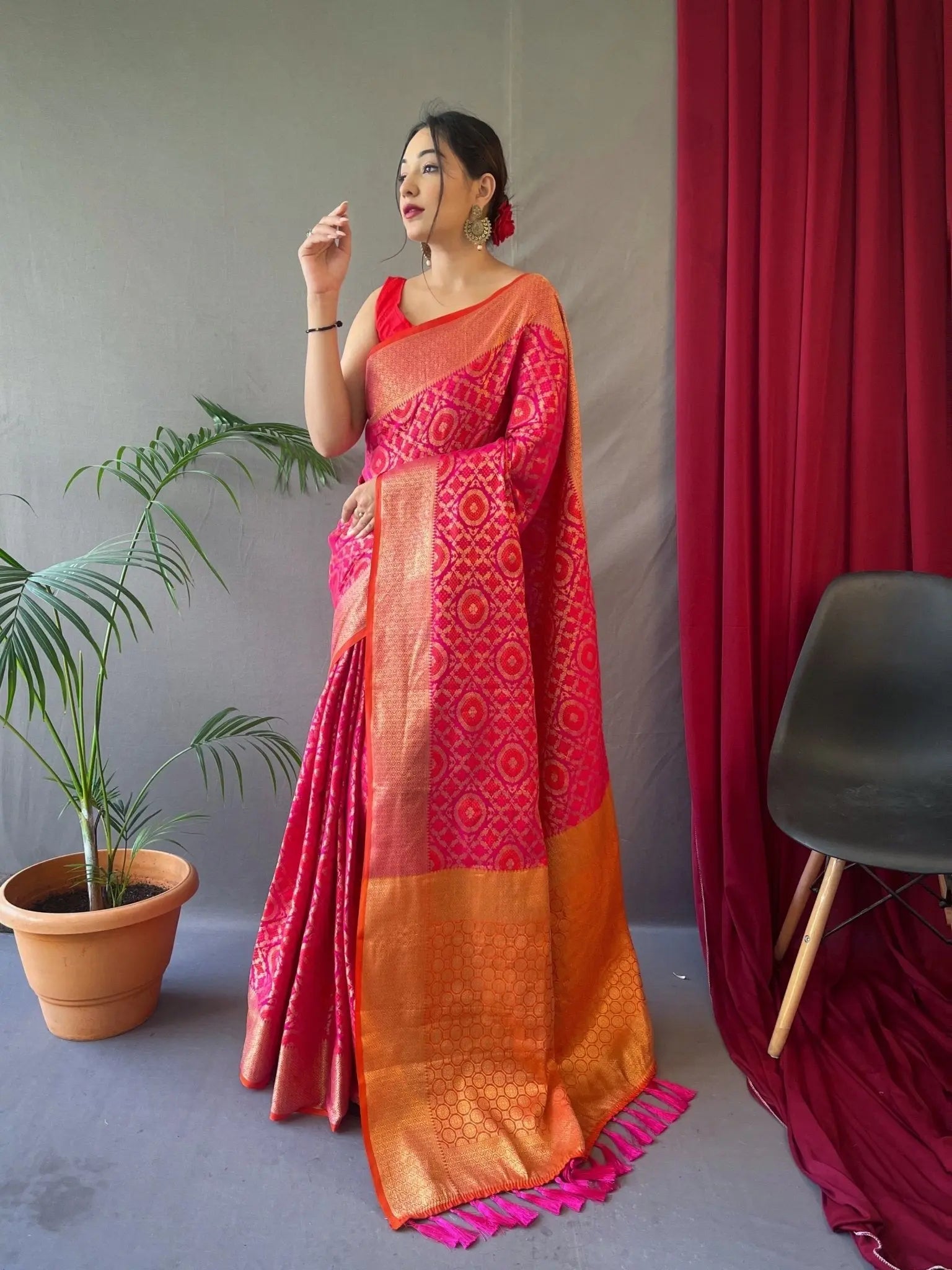 Patola Silk Woven Vol. 5 Contrast Pink with Orange - Colorful Saree