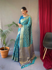 Patola Silk Woven Vol. 5 Contrast Rama with Blue - Colorful Saree