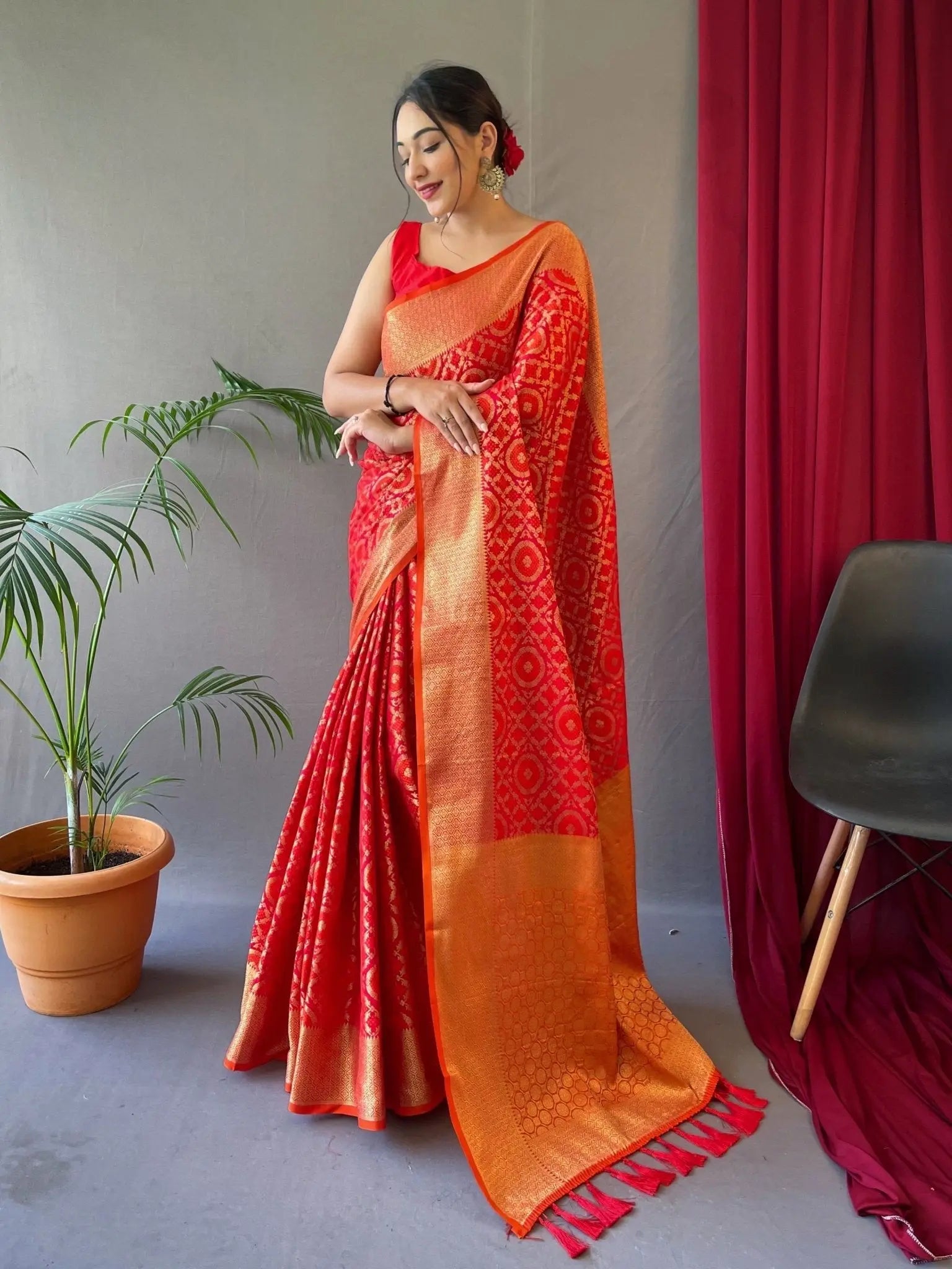 Patola Silk Woven Vol. 5 Contrast Red with Orange - Colorful Saree