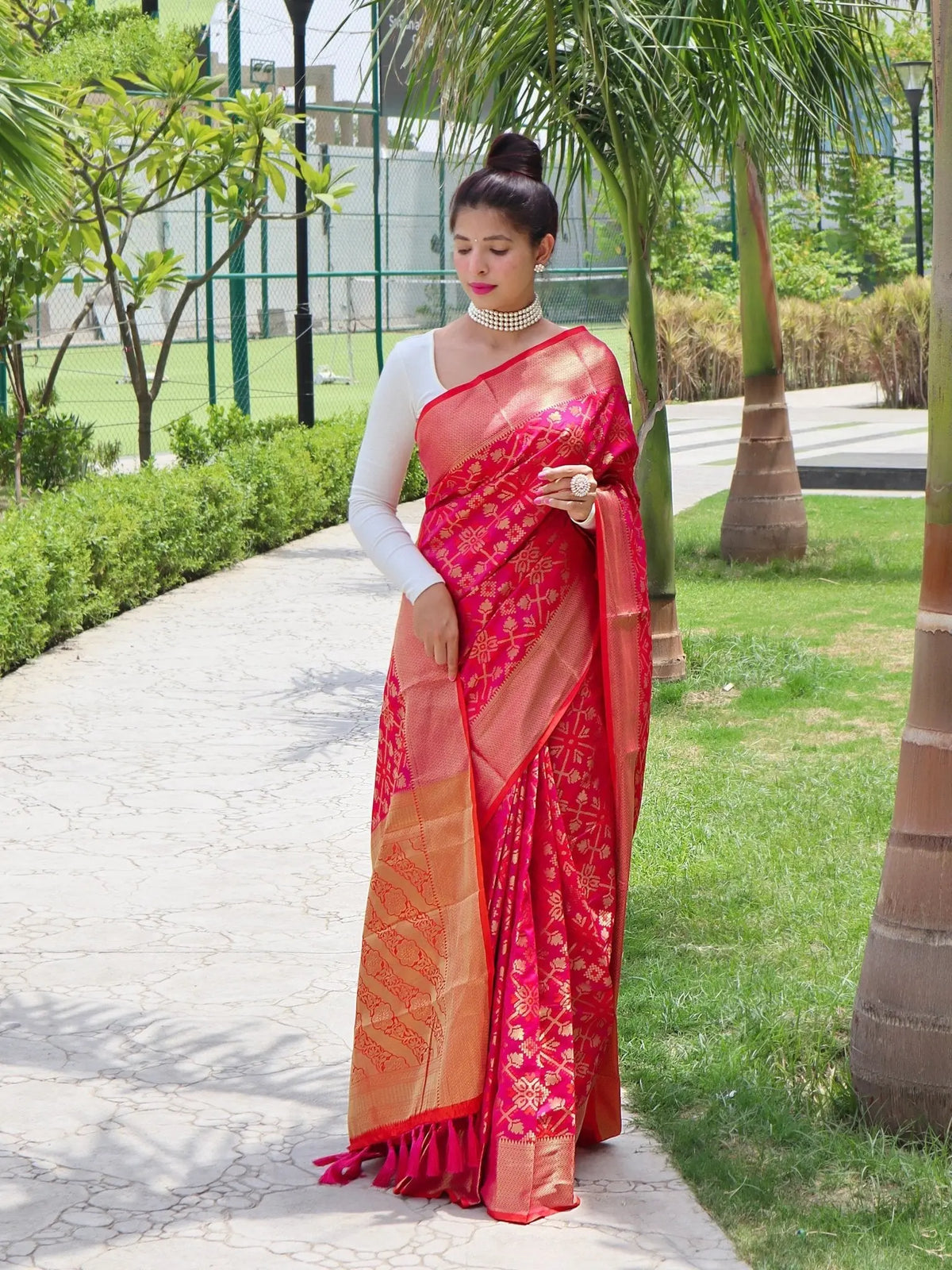 Patola Silk Woven Vol. 6 Contrast Pink with Orange - Colorful Saree