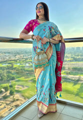 Payal Gupta in Aqua Blue Mayuri Banarasi Paithani Silk Woven Saree - Colorful Saree