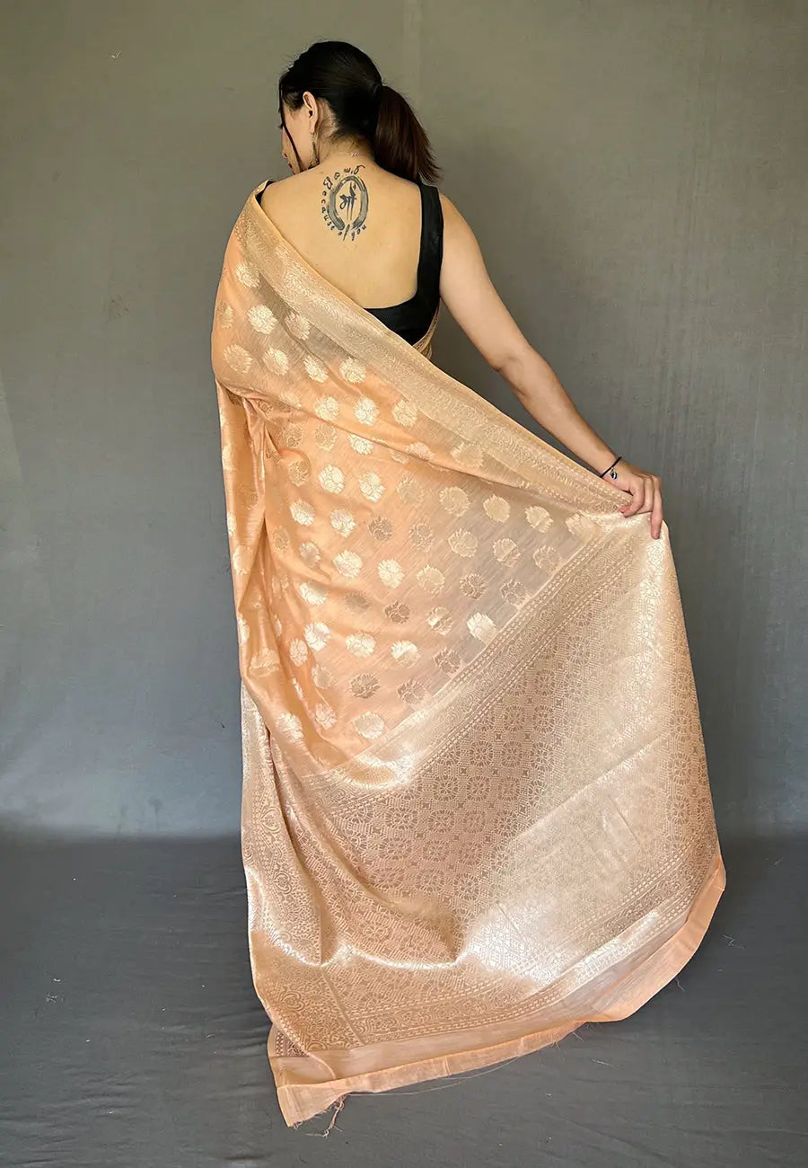 Peach Anandi Cotton Muslin Woven Saree - Colorful Saree