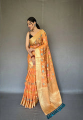 Peach Barfi Organza Silk Woven Saree - Colorful Saree