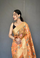 Peach Barfi Organza Silk Woven Saree - Colorful Saree