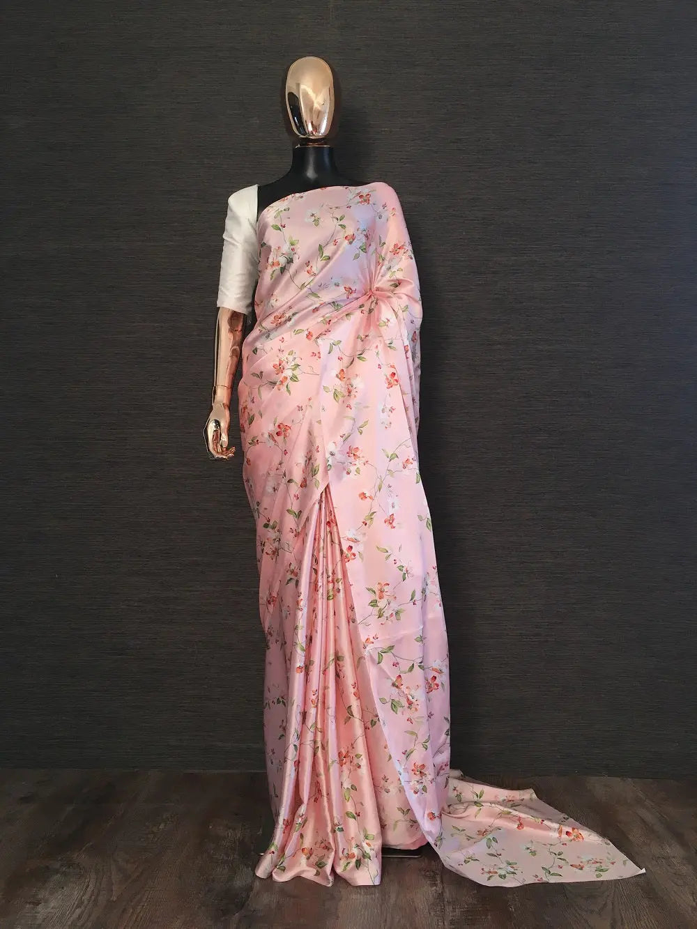 Peach Color Floral Digital Printed Japan Satin Saree - Colorful Saree