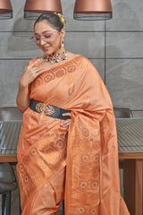 Peach Devika Tussar Silk Copper Zari Woven Saree - Colorful Saree
