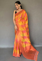 Peach Orange Indrani Organza Copper Zari Woven Saree - Colorful Saree