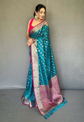 Peacock Blue Apsara Cotton Silk Zari Woven Saree - Colorful Saree