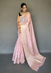 Pink Anandi Cotton Muslin Woven Saree - Colorful Saree