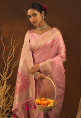 Pink Anandi Mulberry Silk Woven Saree - Colorful Saree