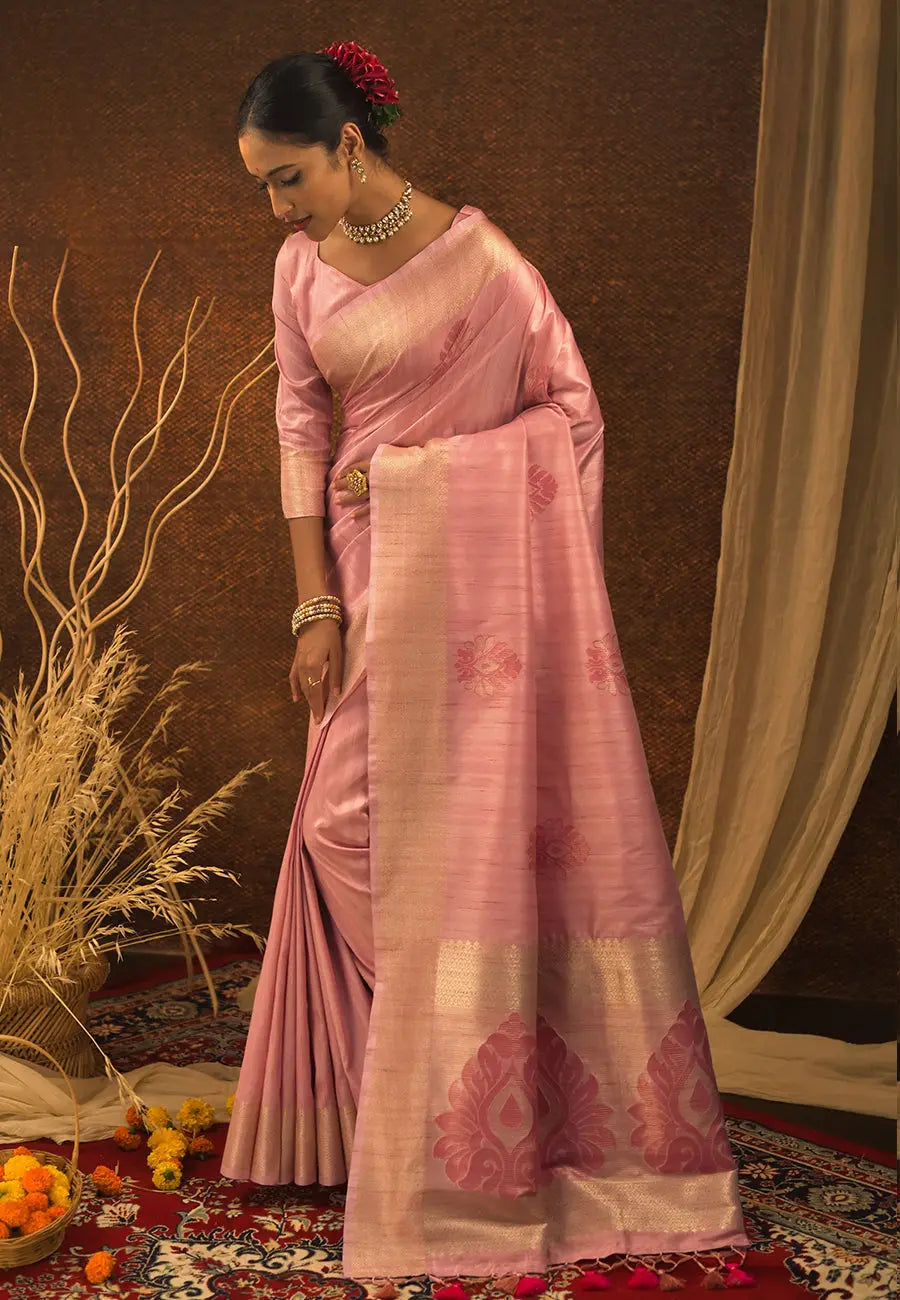 Pink Anandi Mulberry Silk Woven Saree - Colorful Saree