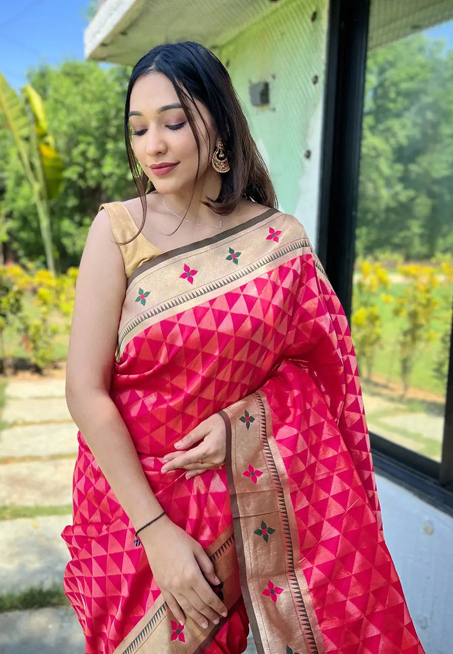 Pink Banarasi Paithani Silk Woven Saree - Colorful Saree