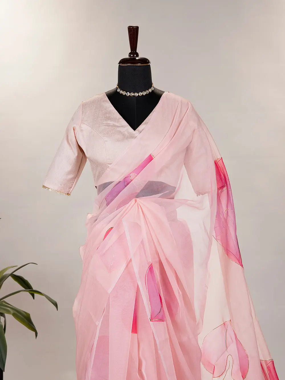 Pink Color Floral & Foil Print Organza Saree - Colorful Saree