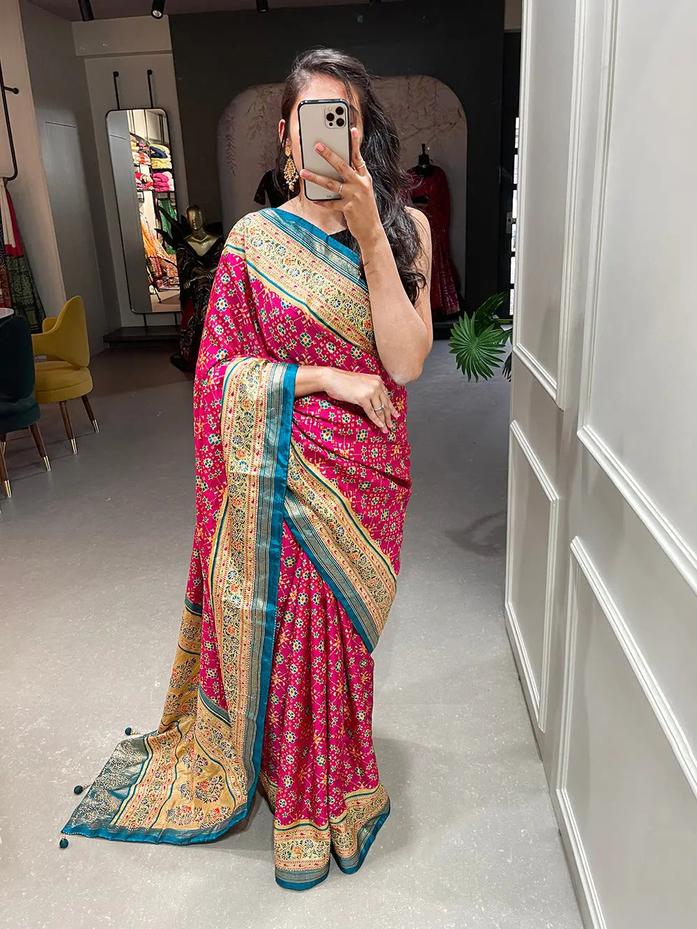 Pink Color Foil Printed And Stone Work Dola Silk Saree - Colorful Saree