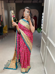 Pink Color Foil Printed And Stone Work Dola Silk Saree - Colorful Saree