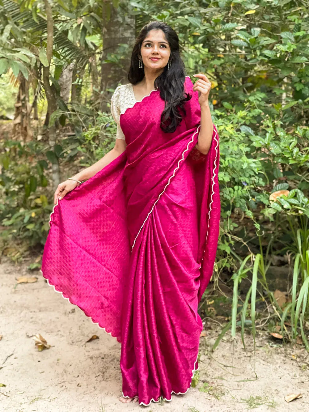 Pink Color Gadhawal Chex Material & Arca Work Saree - Colorful Saree