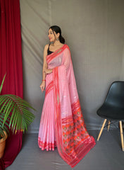 Pink Cotton Ikat Woven Saree - Colorful Saree